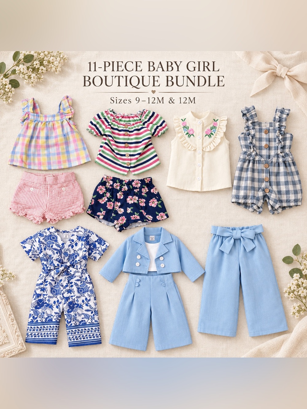 Baby Girl Boutique 11-Piece Bundle 9–12M SHEIN Shabby Chic Outfits